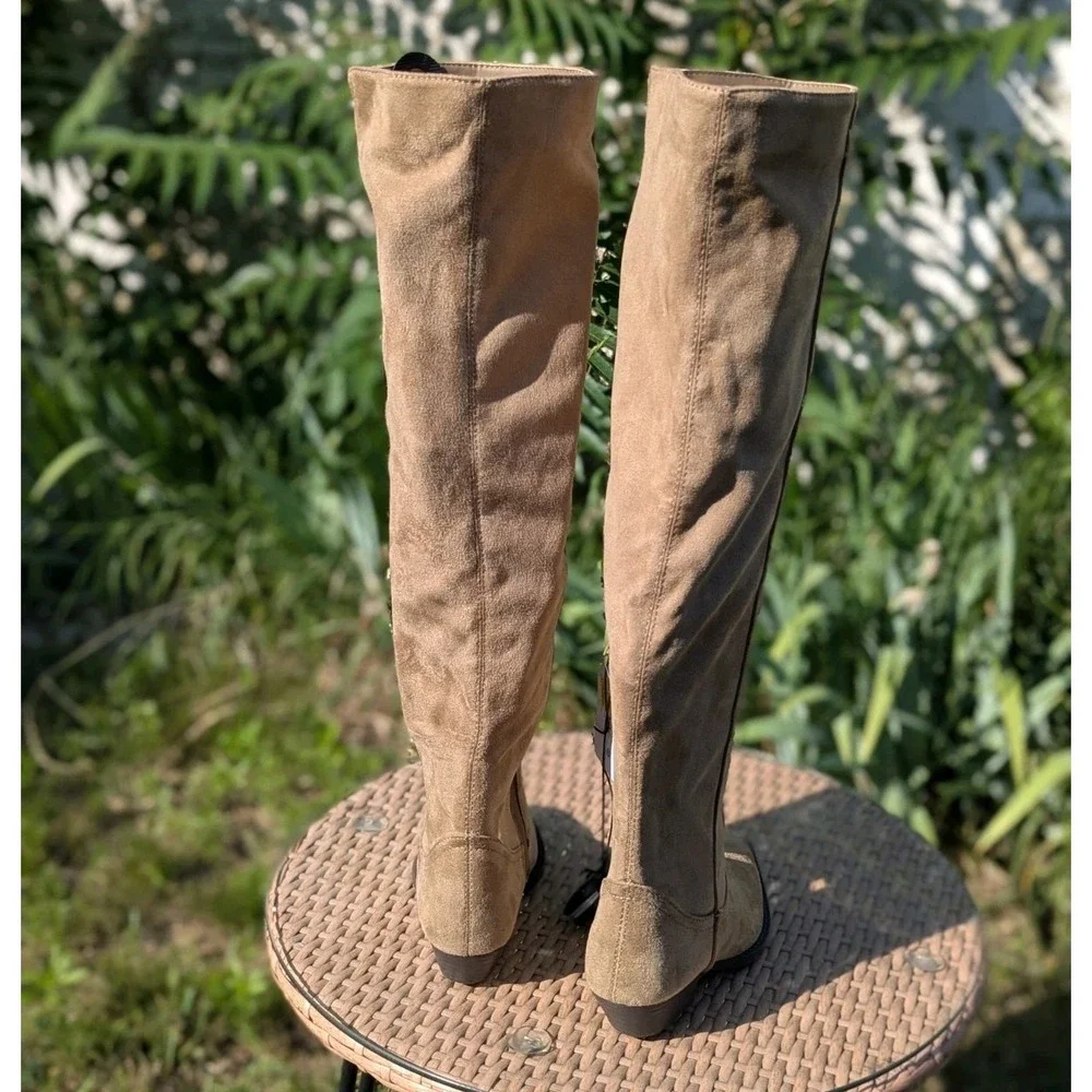 Coastal Cowgirl Western Over the Knee Taupe Boots Time & Tru Faux Suede Sz 6 NWT